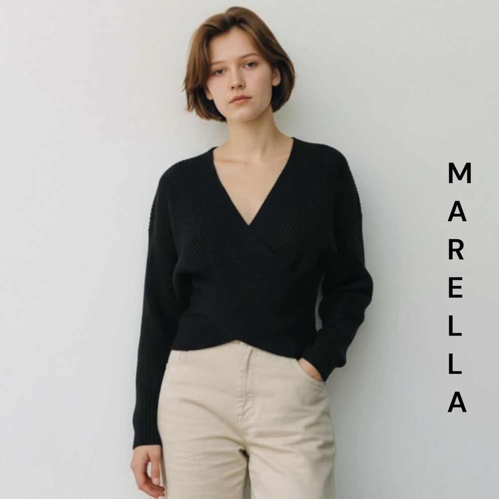 Marella Black V-Neck Wrap Sweater S